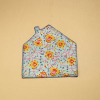 Light Blue - Hand Embroidered Floral Cotton Pot Holder with Pocket 13