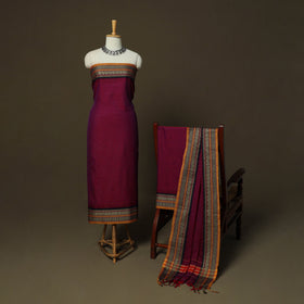 Dharwad Mercerised Cotton 3pc Unstitched Dress Material Suit Set with Woven Border 21