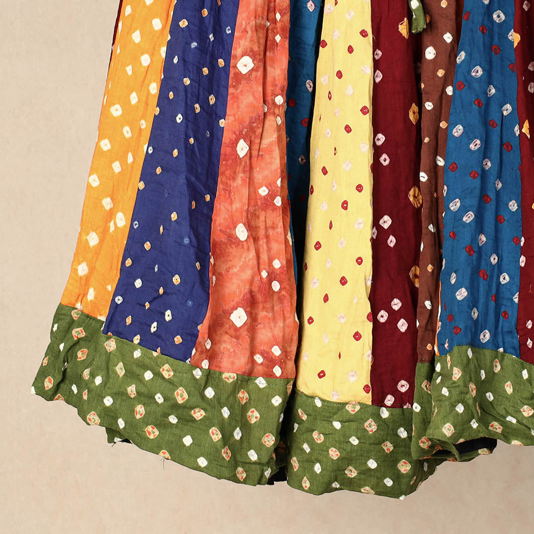 Multicolor - Bandhani Tie-Dye Patchwork Cotton Short Skirt