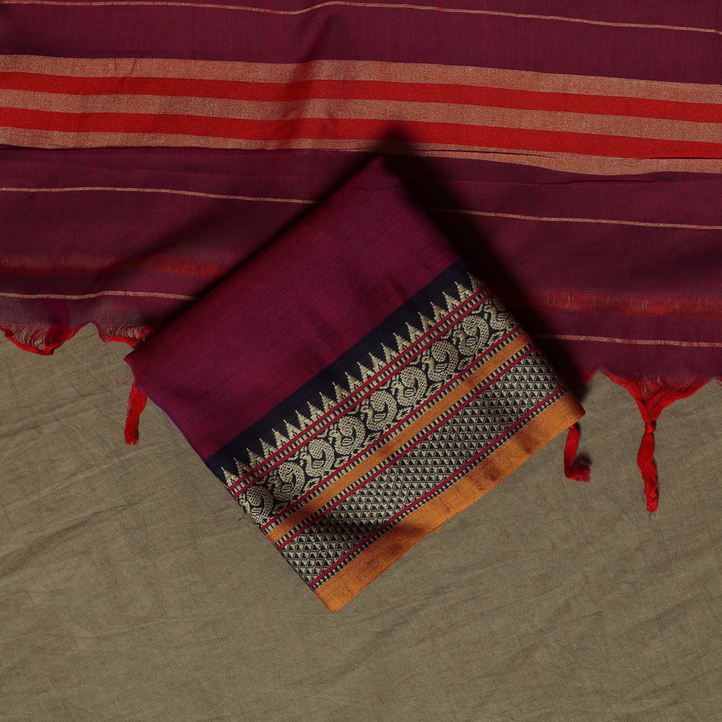 Dharwad Mercerised Cotton 3pc Unstitched Dress Material Suit Set with Woven Border 21