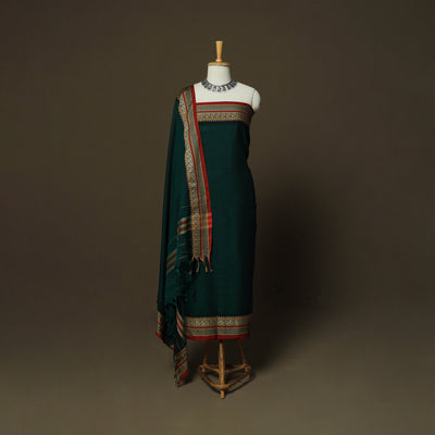 Dharwad Mercerised Cotton 3pc Unstitched Dress Material Suit Set with Woven Border 22