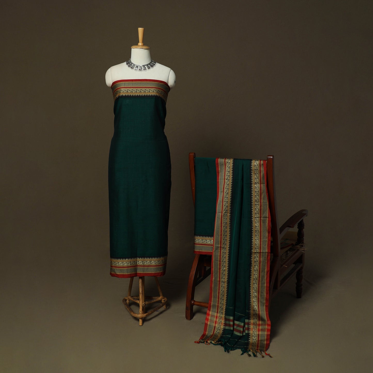 Dharwad Mercerised Cotton 3pc Unstitched Dress Material Suit Set with Woven Border 22