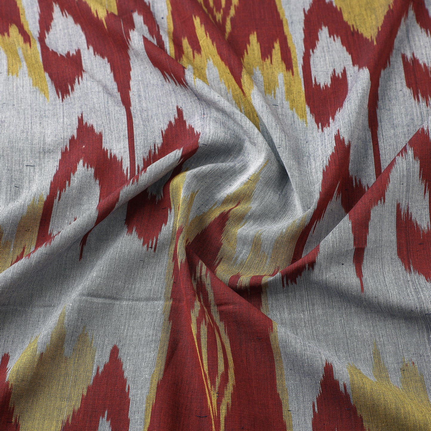 Cloudy Grey With Red Pattern Pochampally Central Asian Ikat Cotton Handloom Fabric