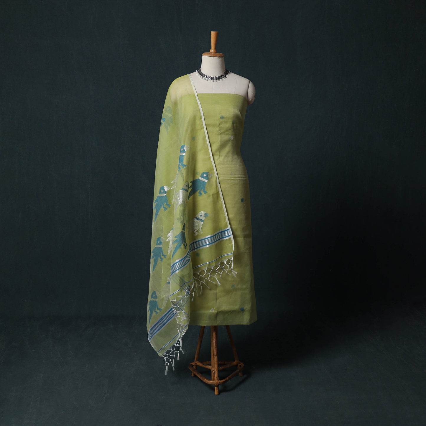 Jamdani Pure Handloom Muslin 2pc Unstitched Dress Material Kurta Set 14