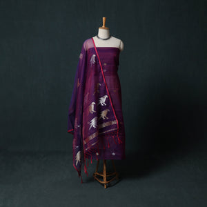 Purple - Jamdani Pure Handloom Muslin 2pc Unstitched Dress Material Kurta Set 15