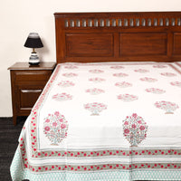 White - Sanganeri Block Printed Cotton Single Bed Cover (90 x 60 in) 05