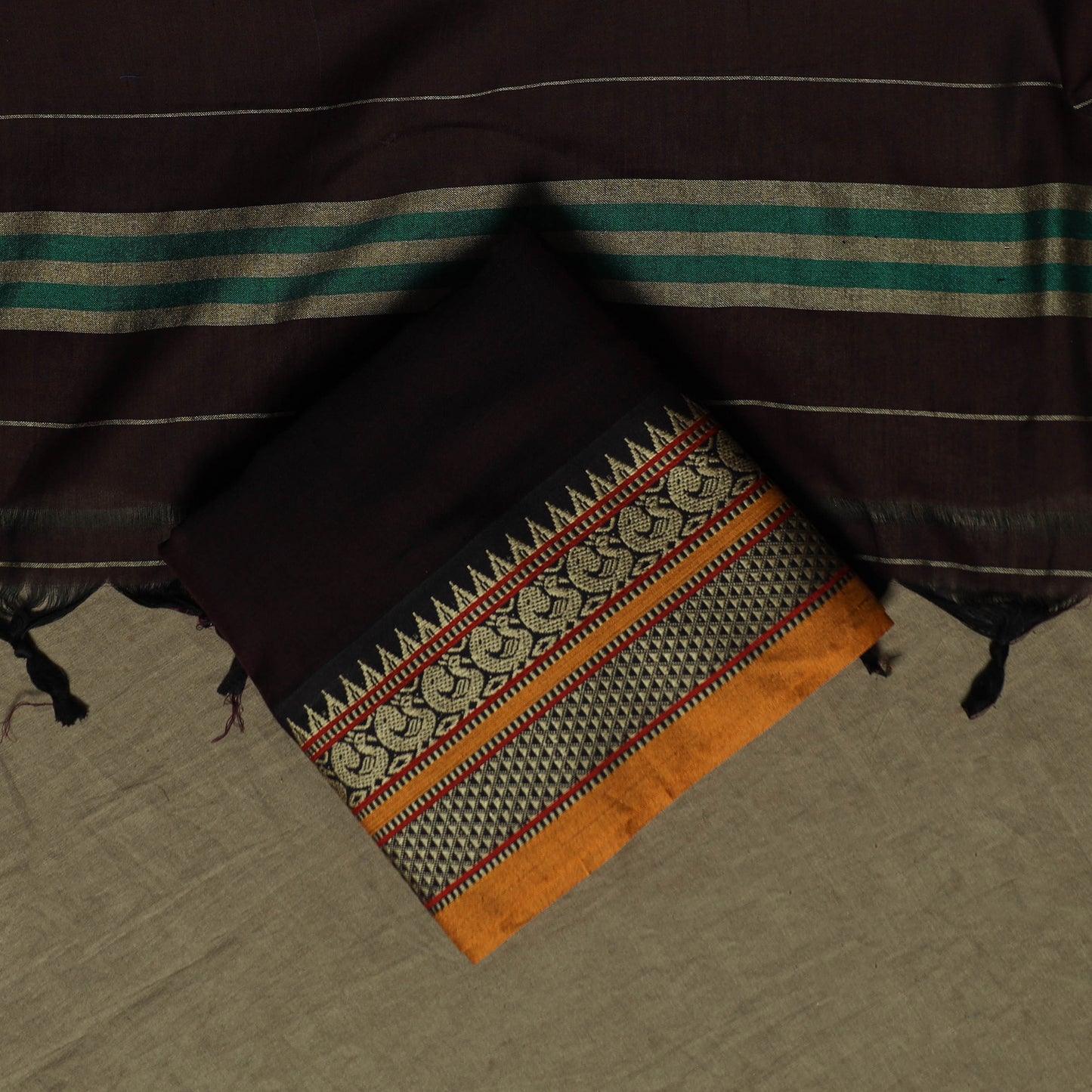 Dharwad Mercerised Cotton 3pc Unstitched Dress Material Suit Set with Woven Border 23