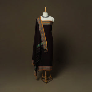Black - Dharwad Mercerised Cotton 3pc Unstitched Dress Material Suit Set with Woven Border 23