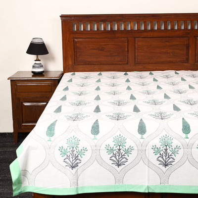 White - Sanganeri Block Printed Cotton Single Bed Cover (90 x 60 in) 06