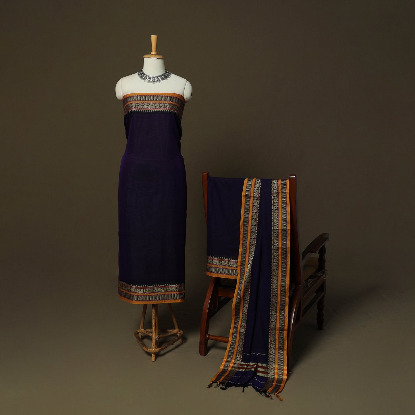 Dharwad Mercerised Cotton 3pc Unstitched Dress Material Suit Set with Woven Border 24
