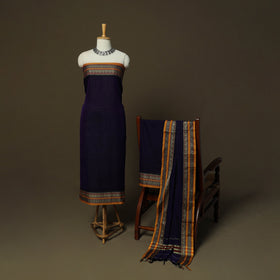 Dharwad Mercerised Cotton 3pc Unstitched Dress Material Suit Set with Woven Border 24