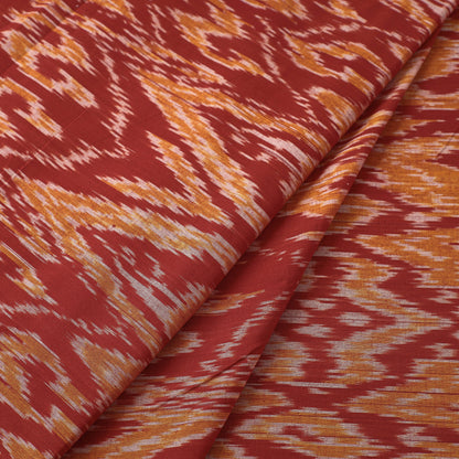 Yellow Patterns On Red Pochampally Central Asian Ikat Cotton Handloom Fabric
