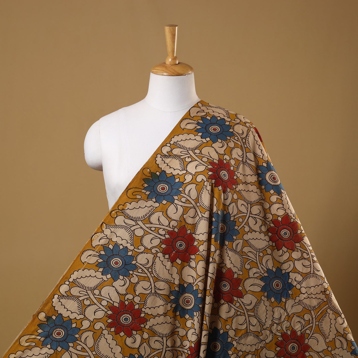 Yellow Printed Kalamkari Cotton Fabric