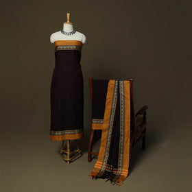 Dharwad Mercerised Cotton 3pc Unstitched Dress Material Suit Set with Woven Border 25