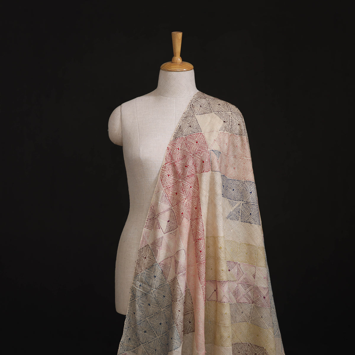 Hand Embroidered Pure Tussar Silk Handloom Kantha Fabric of Bengal 07