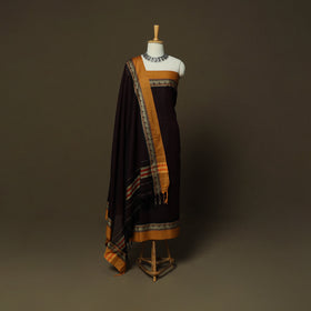 Dharwad Mercerised Cotton 3pc Unstitched Dress Material Suit Set with Woven Border 25