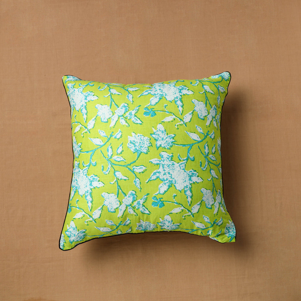 Green - Sanganeri Block Print Cotton Cushion Cover (16 x 16 in) 01