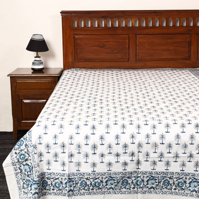 White - Sanganeri Block Printed Cotton Single Bed Cover (90 x 60 in) 10