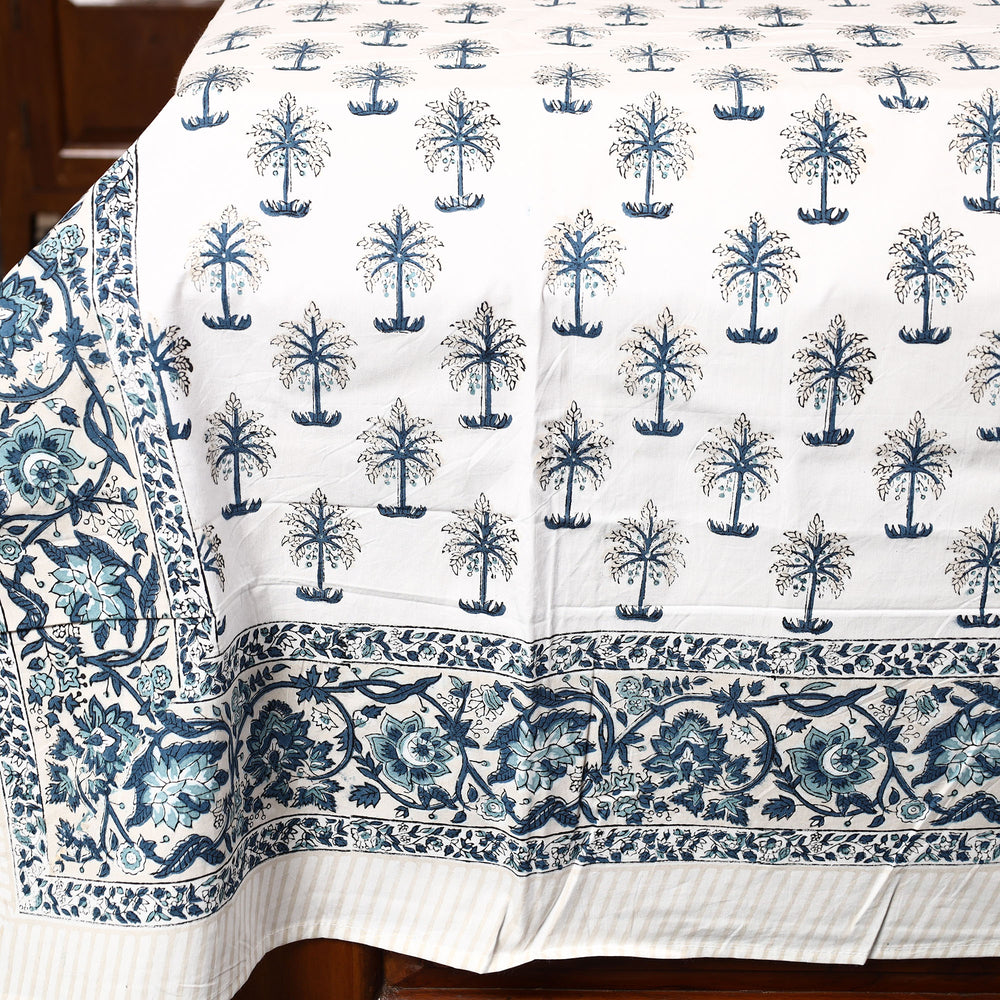 White - Sanganeri Block Printed Cotton Single Bed Cover (90 x 60 in) 10