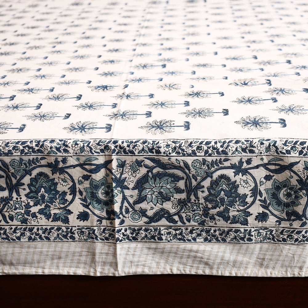 White - Sanganeri Block Printed Cotton Single Bed Cover (90 x 60 in) 10