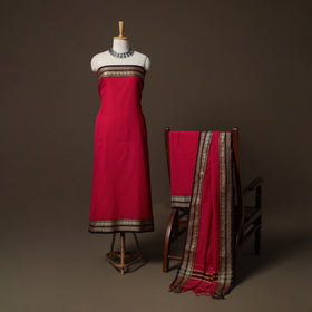 Dharwad Mercerised Cotton 3pc Unstitched Dress Material Suit Set with Woven Border 27