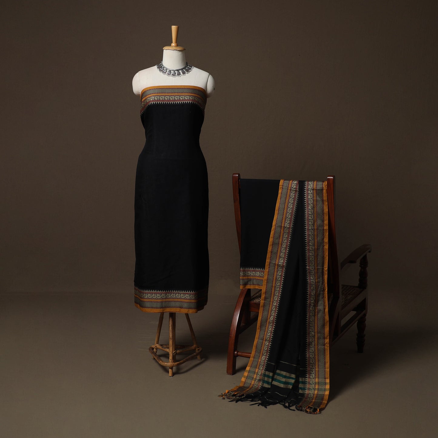 Dharwad Mercerised Cotton 3pc Unstitched Dress Material Suit Set with Woven Border 28