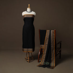 Dharwad Mercerised Cotton 3pc Unstitched Dress Material Suit Set with Woven Border 28