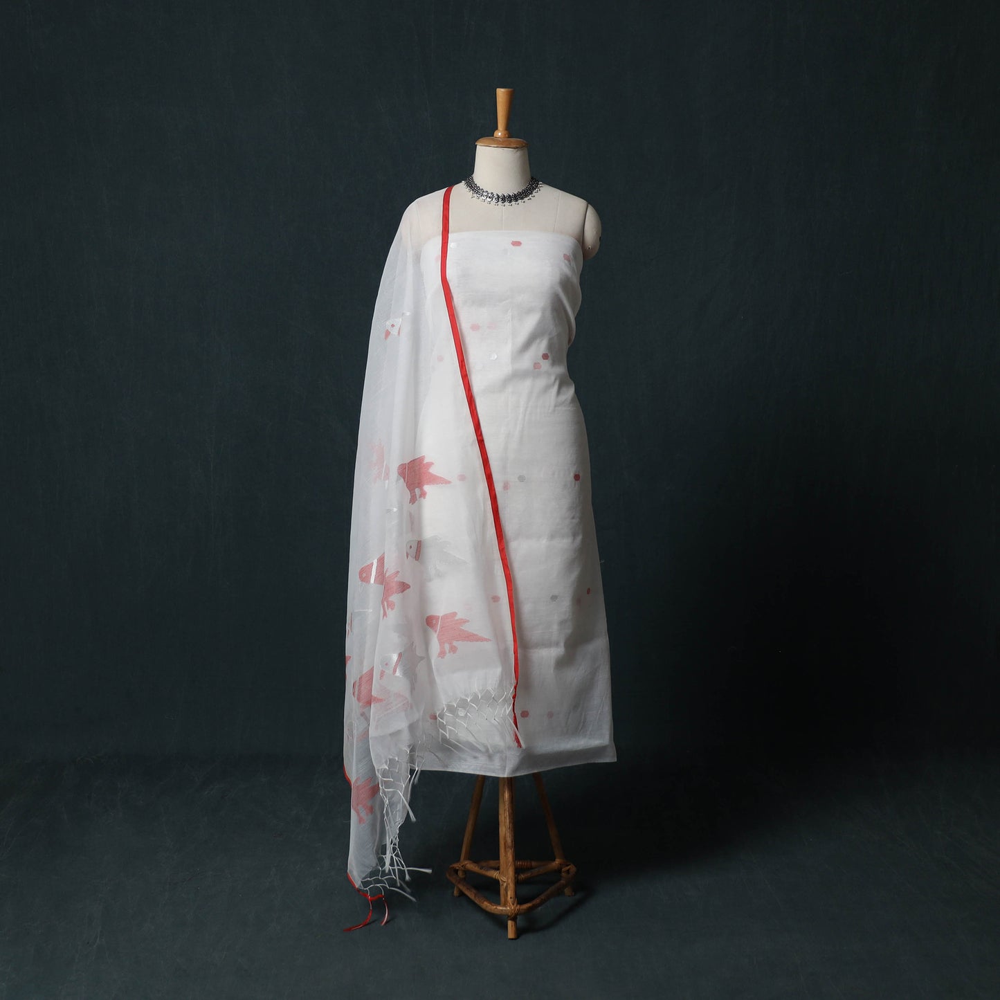 Jamdani Pure Handloom Muslin 2pc Unstitched Dress Material Kurta Set 23