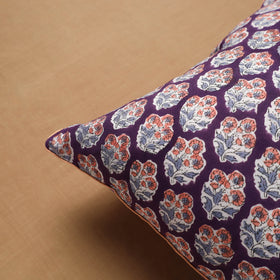  Purple Block Print Cotton Sanganeri Cushion Cover