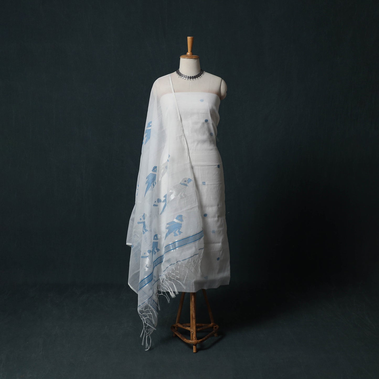 Jamdani Pure Handloom Muslin 2pc Unstitched Dress Material Kurta Set 24