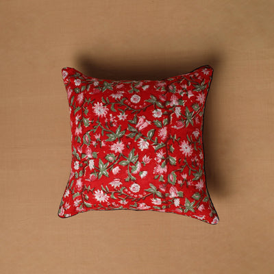 Red - Sanganeri Block Print Cotton Cushion Cover (16 x 16 in) 08