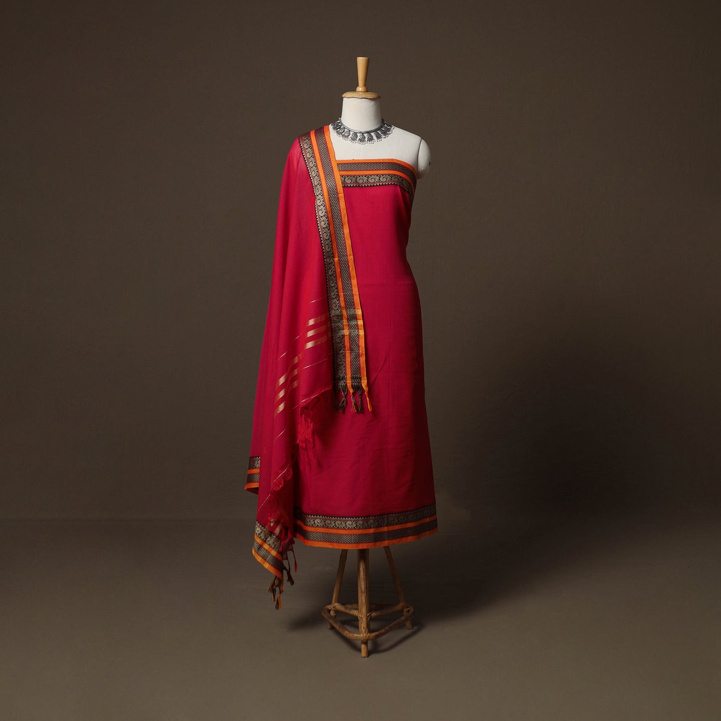 Dharwad Mercerised Cotton 3pc Unstitched Dress Material Suit Set with Woven Border 20