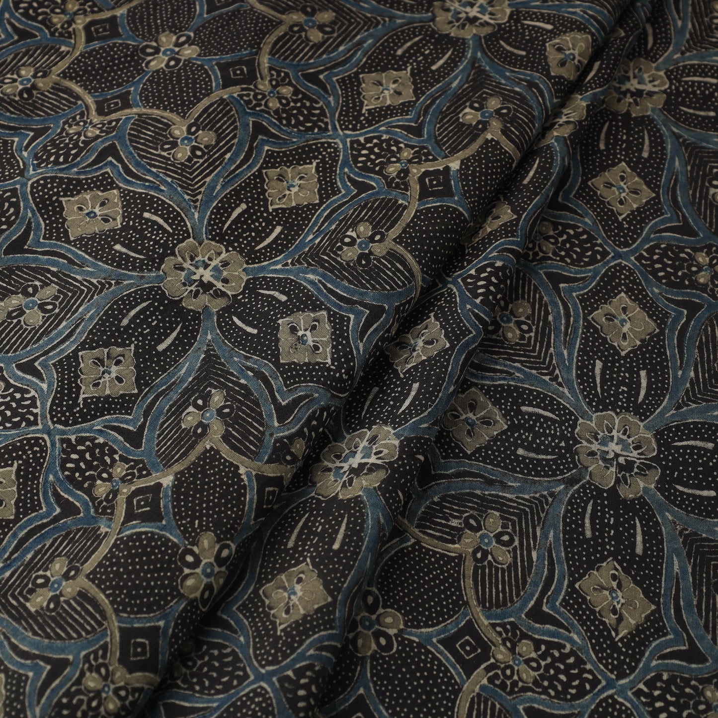 Blue Block Print Mul Cotton Natural Dyed Ajrakh Fabric