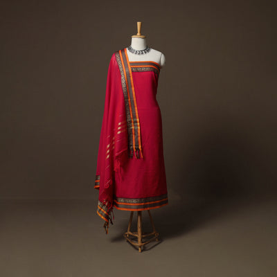 Dharwad Mercerised Cotton 3pc Unstitched Dress Material Suit Set with Woven Border 29