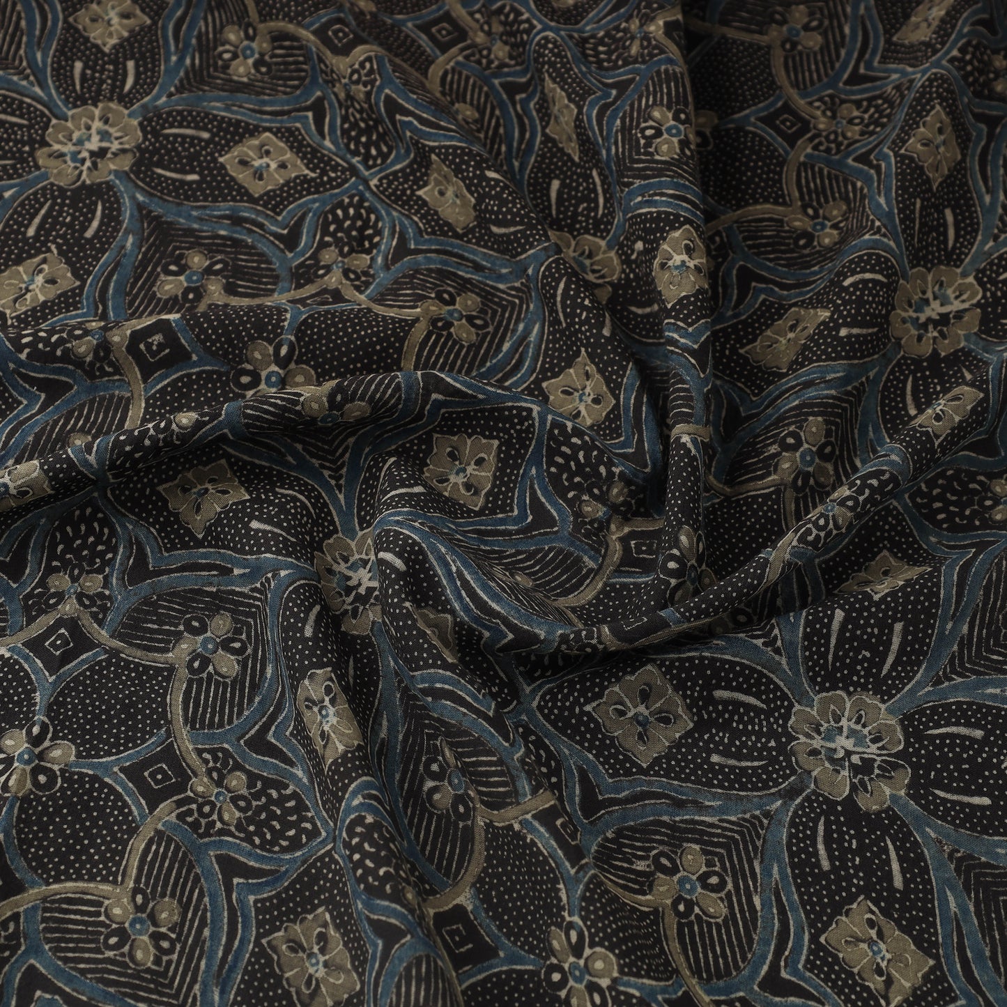 Blue Block Print Mul Cotton Natural Dyed Ajrakh Fabric
