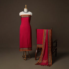 Dharwad Mercerised Cotton 3pc Unstitched Dress Material Suit Set with Woven Border 20