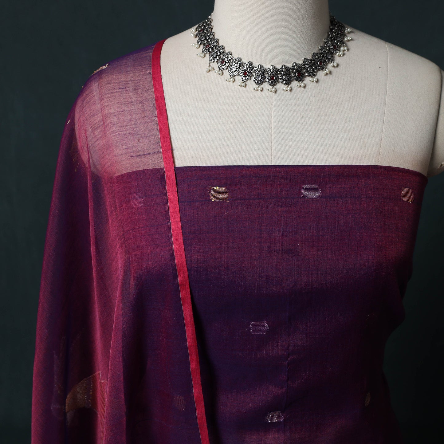 Jamdani Pure Handloom Muslin 2pc Unstitched Dress Material Kurta Set 25
