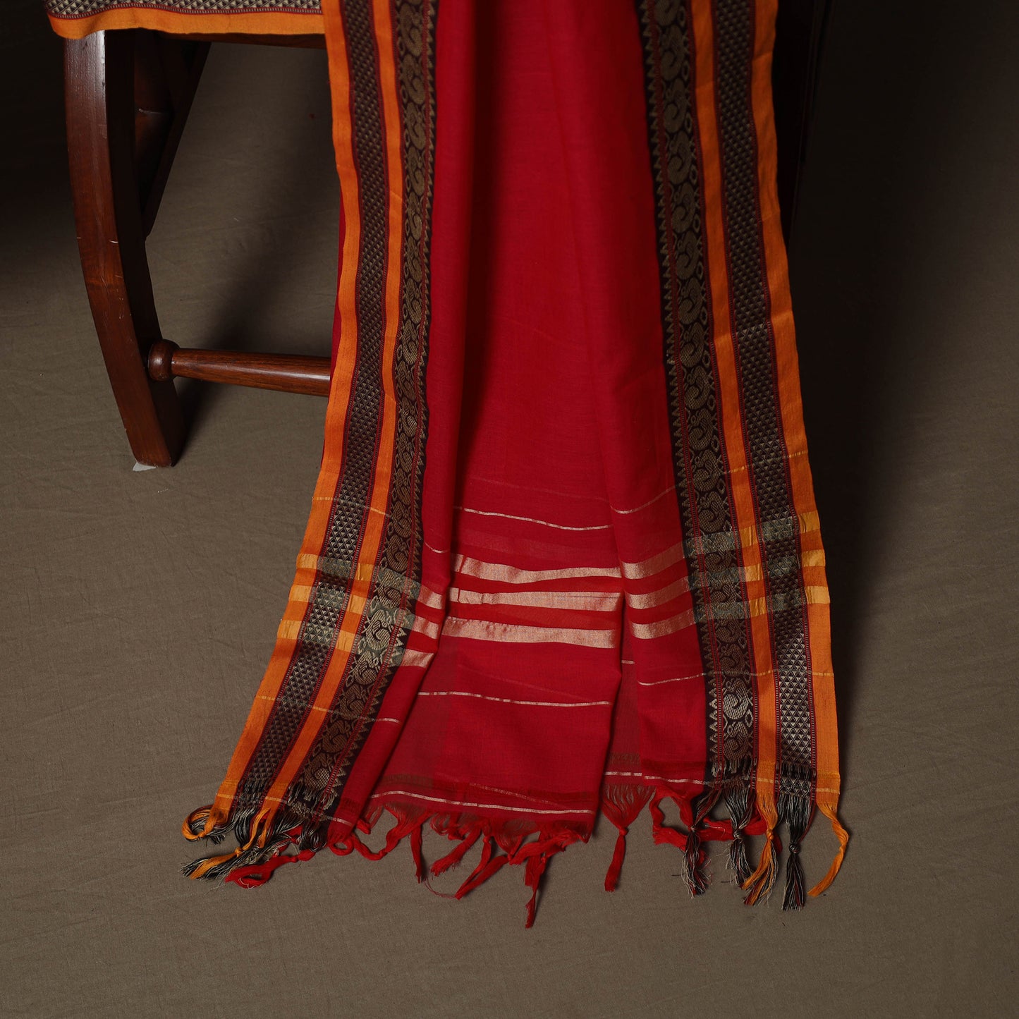 Red - Dharwad Mercerised Cotton 3pc Unstitched Dress Material Suit Set with Woven Border 20