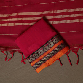 Dharwad Mercerised Cotton 3pc Unstitched Dress Material Suit Set with Woven Border 29