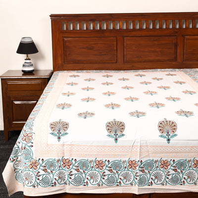 White - Sanganeri Block Printed Cotton Single Bed Cover (90 x 60 in) 16