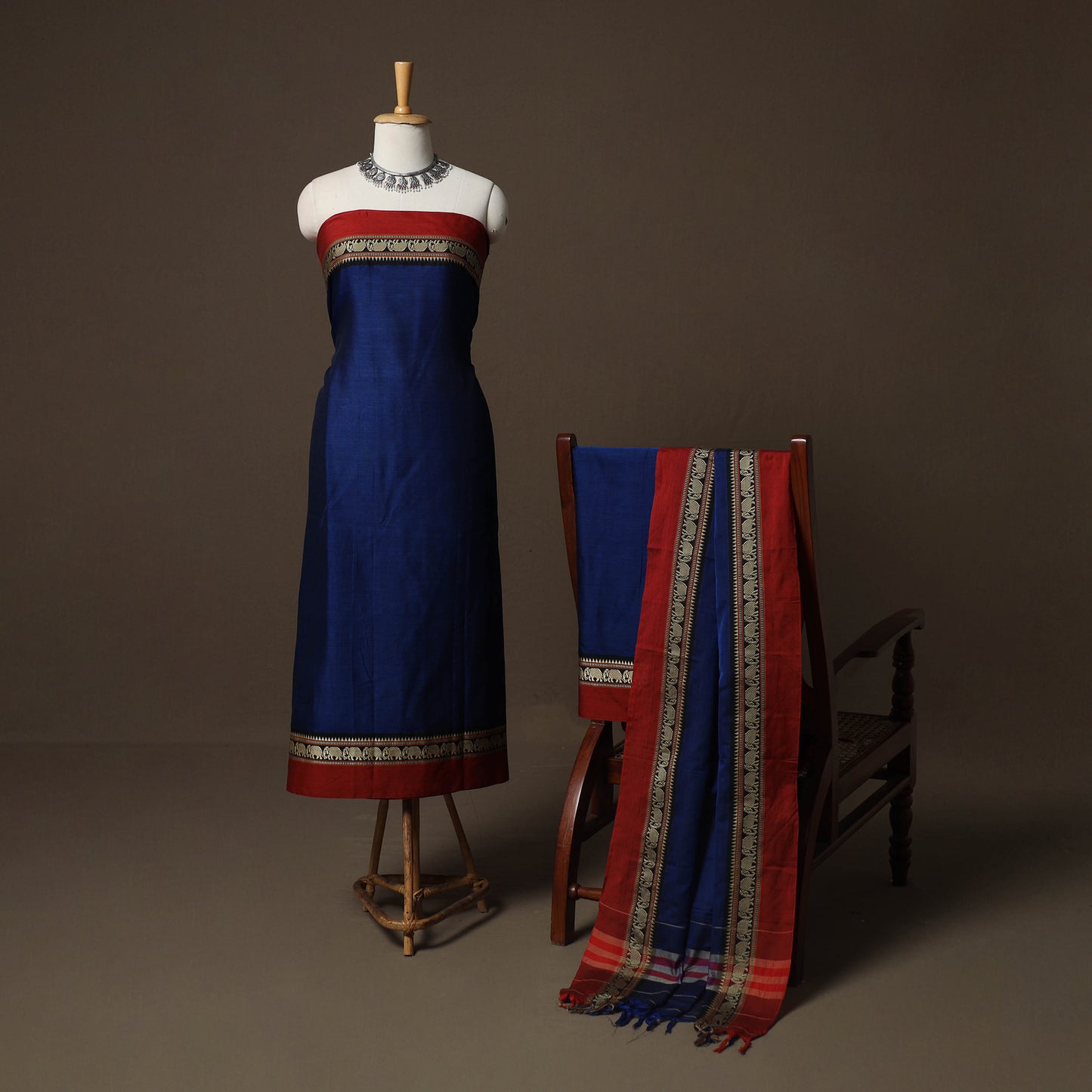 Dharwad Mercerised Cotton 3pc Unstitched Dress Material Suit Set with Woven Border 30