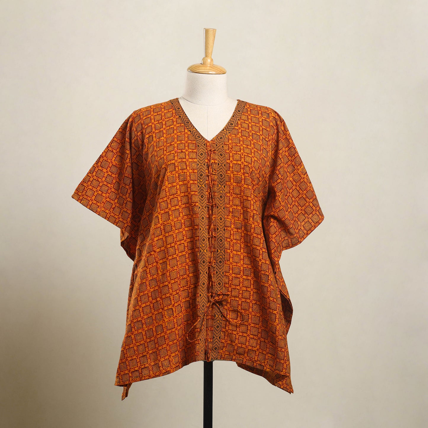 Orange - bagh cotton kaftan (short) 32 - handcrafted
