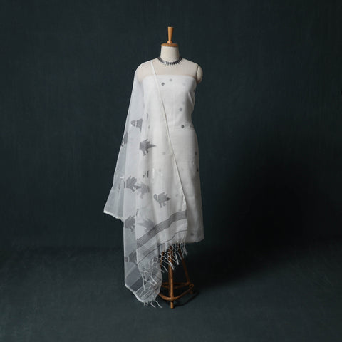 Jamdani Pure Handloom Muslin 2pc Unstitched Dress Material Kurta Set 29