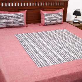 Pink - Plain Cotton Double Bed Cover with Block Print Patchwork (94 x 89 In)
