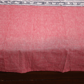 Pink - Plain Cotton Double Bed Cover with Block Print Patchwork (94 x 89 In)