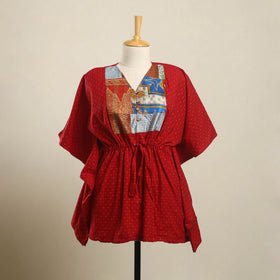 Buy Red Jacquard Kantha Mosaic Fusion Cotton Kaftan