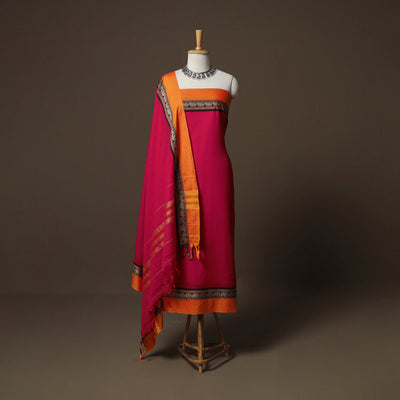 Dharwad Mercerised Cotton 3pc Unstitched Dress Material Suit Set with Woven Border 33