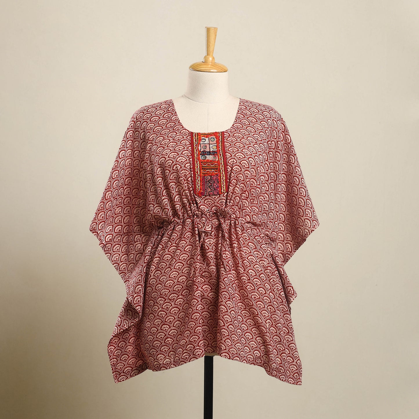 Buy Red Bagh Cotton Kaftan with Desert Thread Embroidery