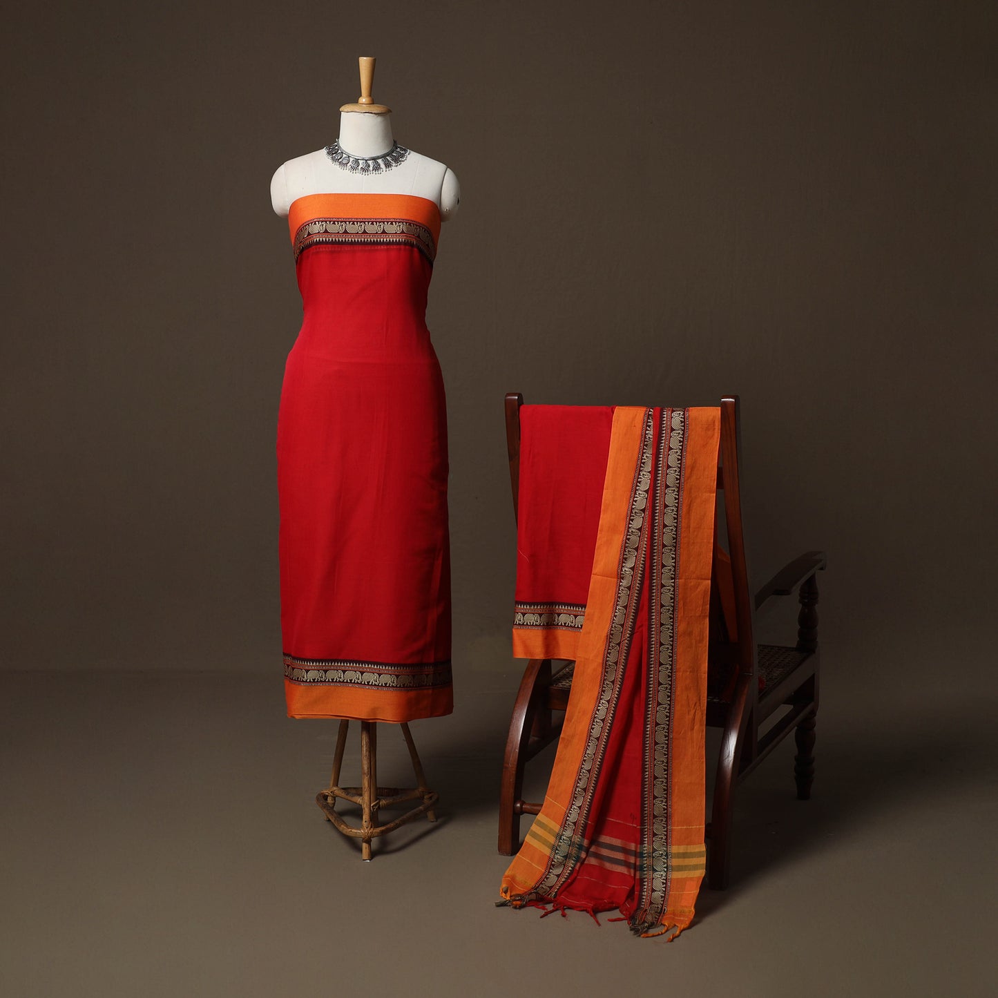 Dharwad Mercerised Cotton 3pc Unstitched Dress Material Suit Set with Woven Border 34