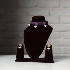 Purple - thread work german silver necklace set 19